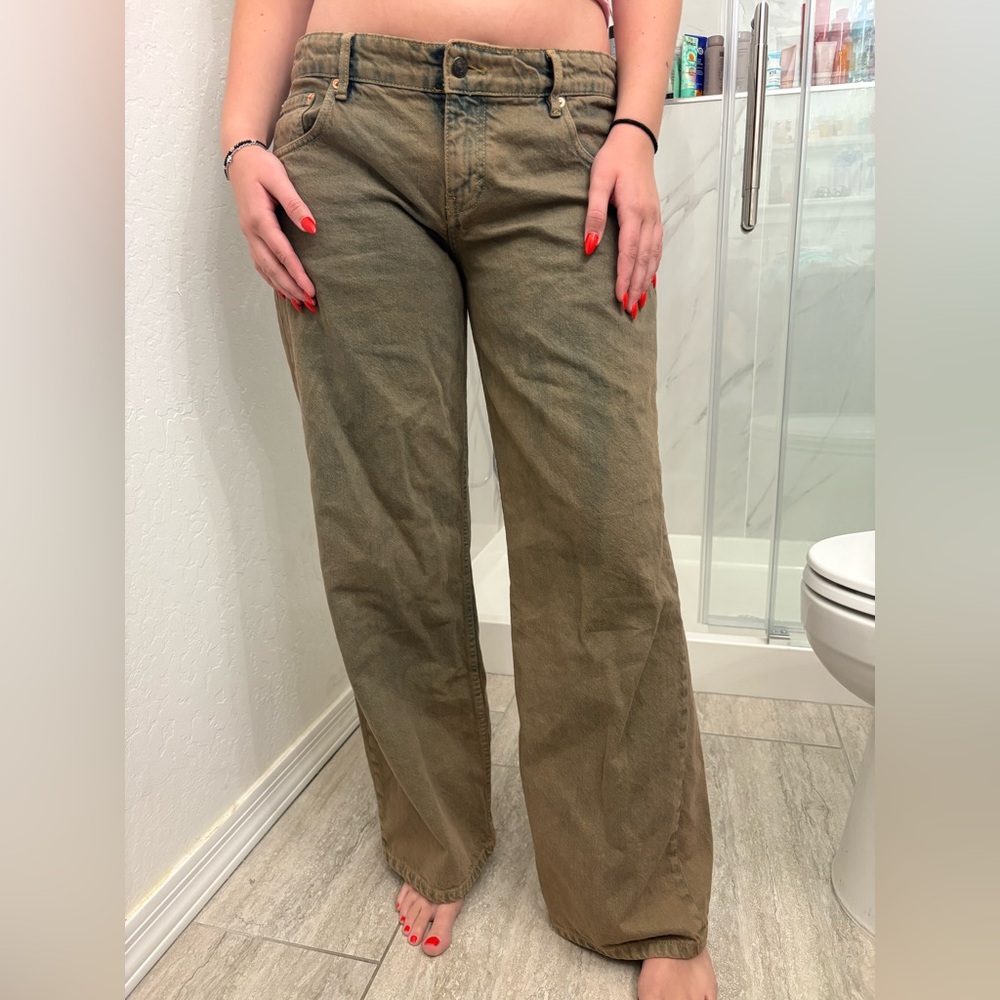 Motel Rocks Tan Flare Wide Leg Jeans